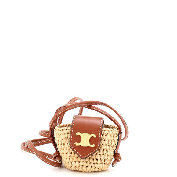Celine Handbags - Celine Triomphe Basket Airpods Case Flap Bag Raffia with Leather